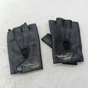Harley Davidson Womens Fingerless Leather Motorcycle Riding Gloves Black XS fb